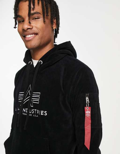 Alpha Industries logo front polar fleece hoodie in black ASOS