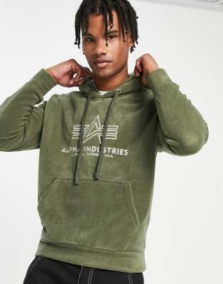 Alpha Industries logo front polar fleece hoodie in dark olive Green Compare Grazia