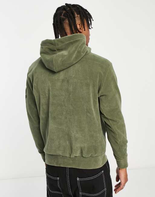 Alpha Industries logo front polar fleece hoodie in dark olive | ASOS