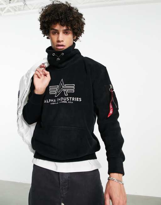 Alpha Industries logo front turtle-neck polar fleece sweatshirt in ...