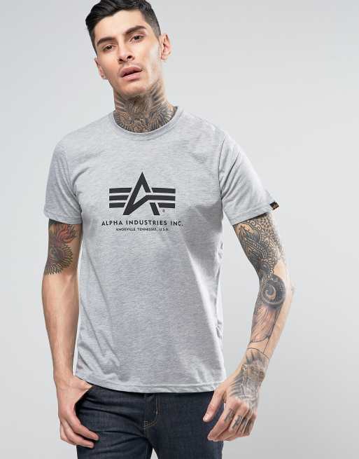 Alpha Industries Logo T-Shirt Regular Fit Grey Marl | ASOS