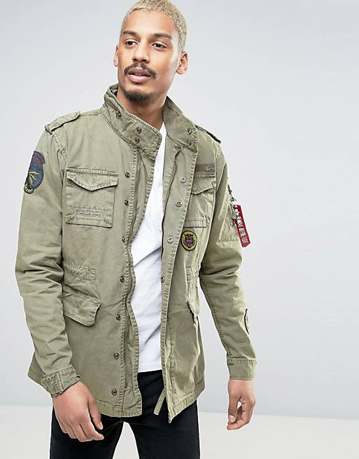 Alpha Industries M65 Field Jacket with Patches in Green