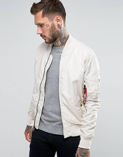 Alpha Industries MA-1 Bomber Jacket Slim Fit In Off White Exclusive | ASOS