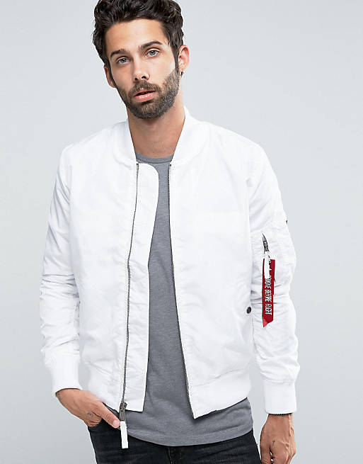 Alpha Industries MA-1 Bomber Jacket Slim Fit In White | ASOS