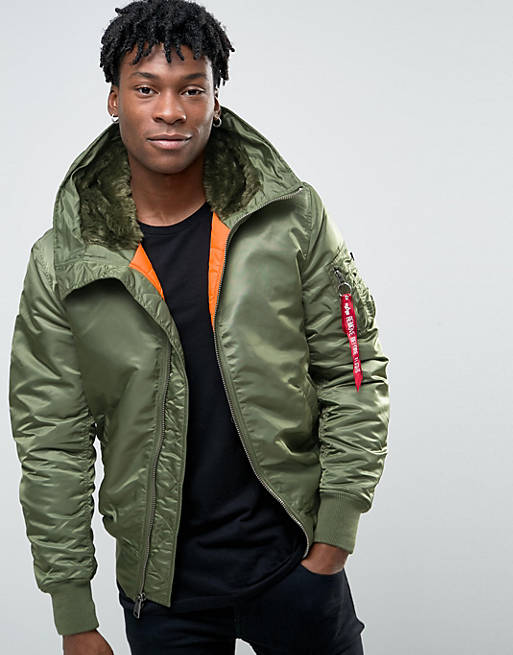 Alpha Industries MA-1 Bomber Jacket With Hood In Regular Fit Sage Green ...