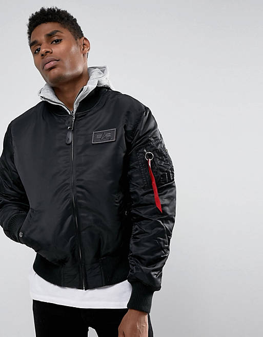 Alpha Industries MA-1 Bomber Jacket With Hood Inlay In Regular Fit Black |  ASOS