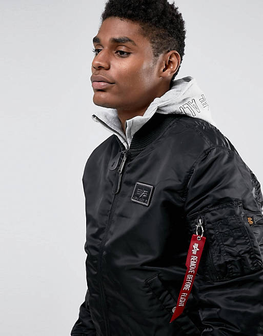 Alpha Industries MA-1 Bomber Jacket With Hood Inlay In Regular Fit Black |  ASOS