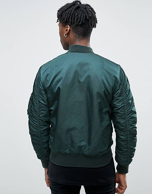 Alpha Industries MA-1 Bomber Jacket With Patches In Dark Petrol Slim Fit |  ASOS