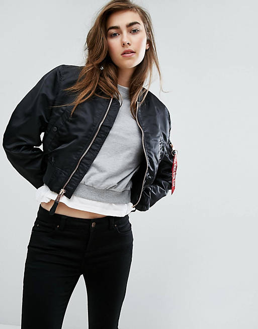 Alpha Industries MA-1 Cropped Bomber Jacket with Rose Gold Zip | ASOS