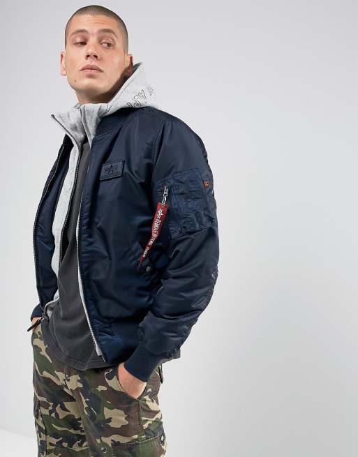 Alpha Industries MA-1 D-Tec Bomber Jacket Sweat Hood Insert in Navy | ASOS