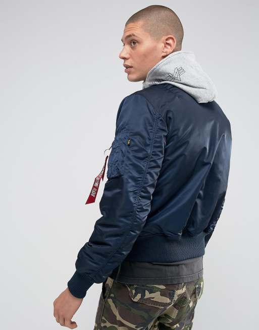 Alpha Industries Ma 1 D Tec Bomber Jacket Sweat Hood Insert In Navy Asos