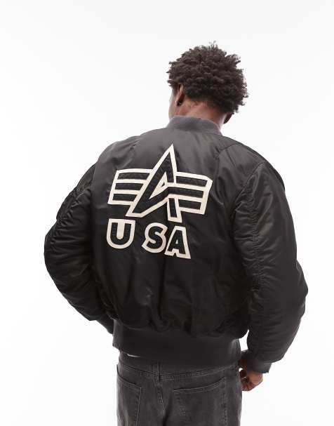 Alpha Industries MA-1 distressed back logo bomber jacket in black - view 1