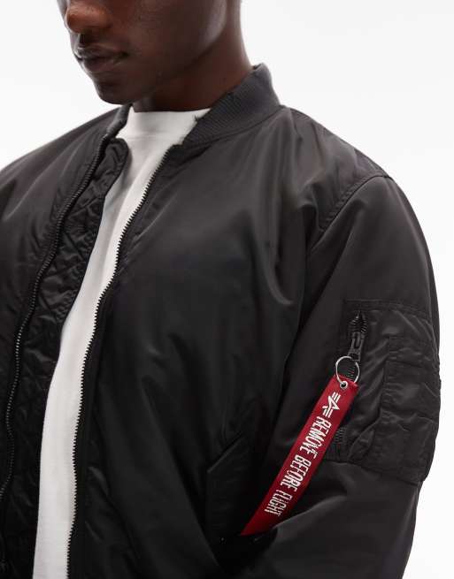 Alpha Industries MA-1 distressed back logo bomber jacket in black
