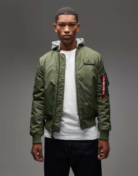 Alpha Industries MA-1 heritage bomber jacket with hood in green - view 1
