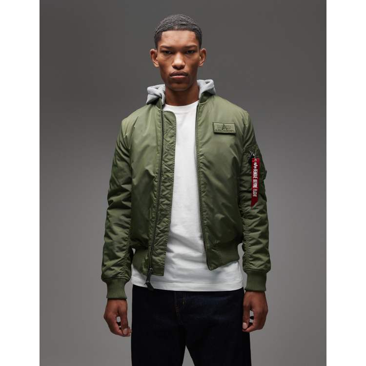 Alpha Industries MA-1 heritage bomber jacket with hood in green ASOS