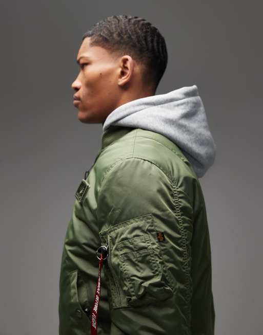 Alpha Industries MA-1 heritage bomber jacket with hood in green ASOS
