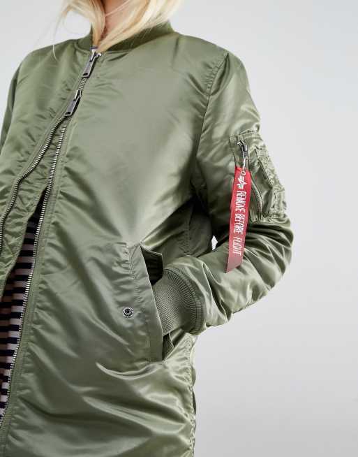 Alpha Industries Ma 1 Lange Bomberjacke Mit Kontrastfutter Asos