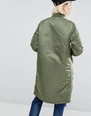 Alpha Industries Ma-1 Longline Bomber Jacket With Contrast Lining - Sage  Green