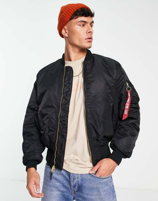 Alpha Industries MA-1 padded oversized bomber jacket in black | ASOS