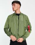 [Alpha Industries] Alpha Industries MA-1 TT slim fit bomber jacket in sage green XL Sage green
