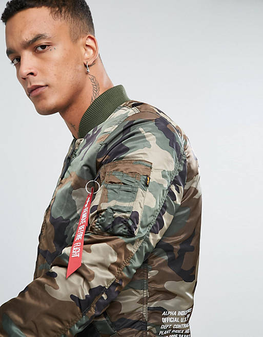 Alpha Industries MA-1 VF Army Bomber Jacket Back Print in Woodland Camo |  ASOS