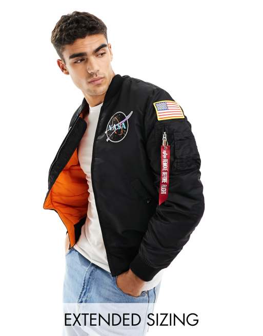 Alpha Industries MA 1 VF NASA badge bomber jacket in black ASOS