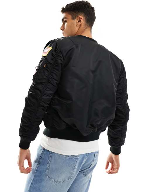 Alpha Industries MA-1 VF NASA badge bomber jacket in black | ASOS