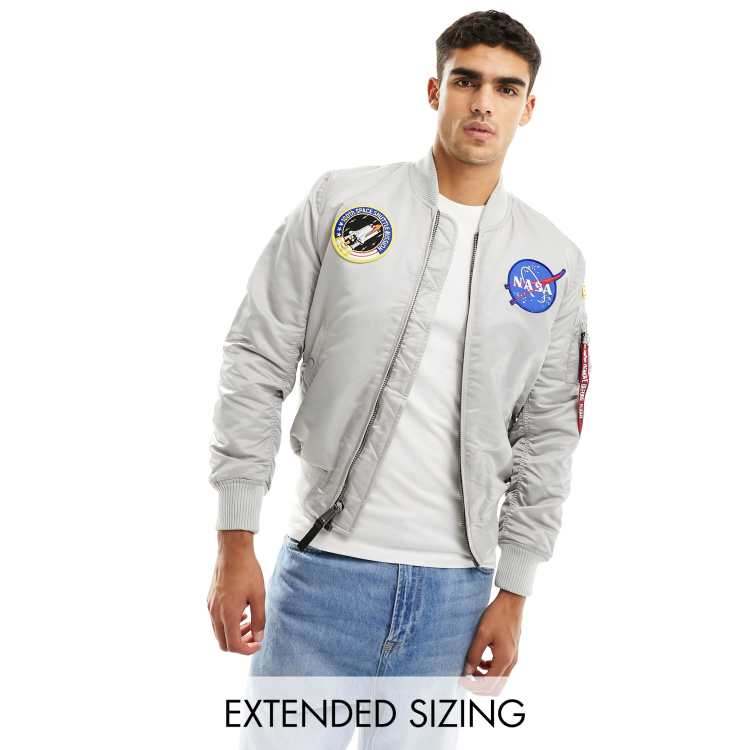 Alpha Industries MA 1 VF NASA badge bomber jacket in pastel grey