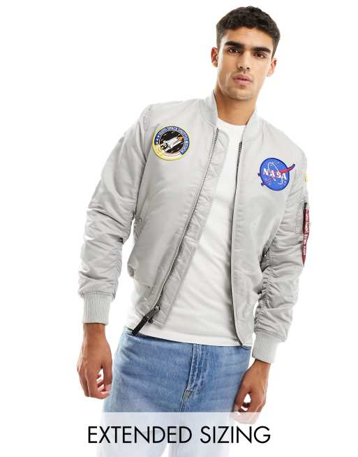 Alpha Industries MA-1 VF NASA badge bomber jacket in pastel grey | ASOS | 