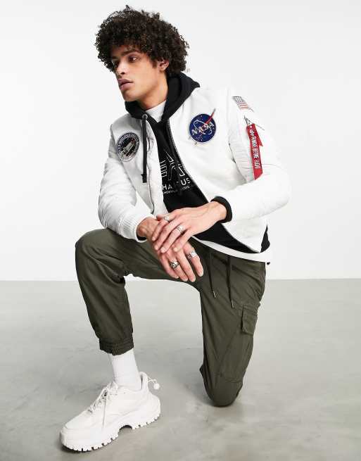 Alpha industries 2025 white nasa bomber