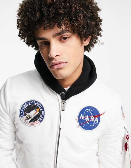 Alpha industries white outlet nasa bomber