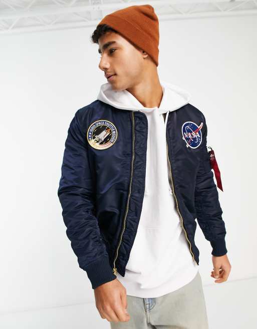 Alpha Industries MA 1 VF NASA LP slim fit badge bomber jacket in