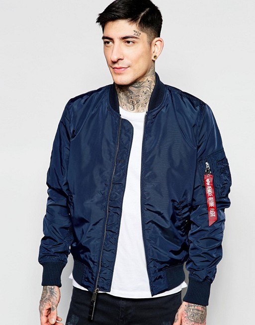 Alpha Industries MA1 Bomber Jacket Slim Fit in Navy | ASOS