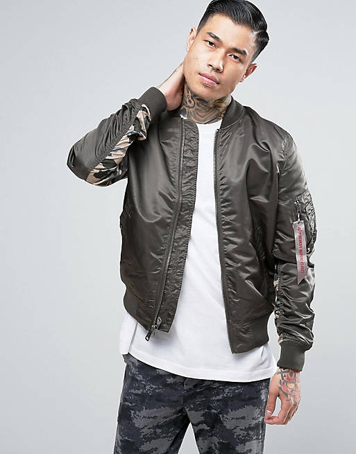 Alpha Industries MA1 Reversible Bomber Jacket in Grey and Camo | ASOS