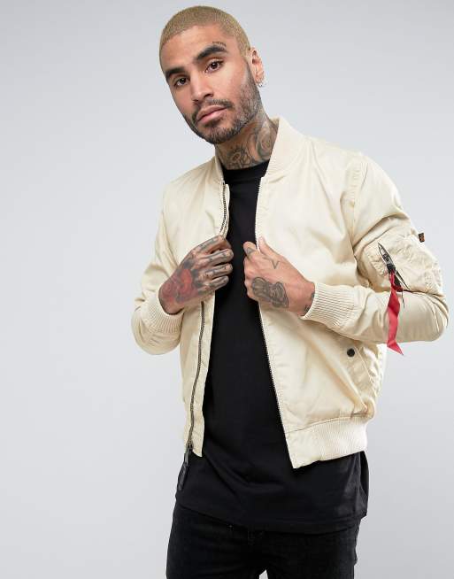 Alpha Industries MA1-TT Bomber Jacket Slim Fit in Beige | ASOS