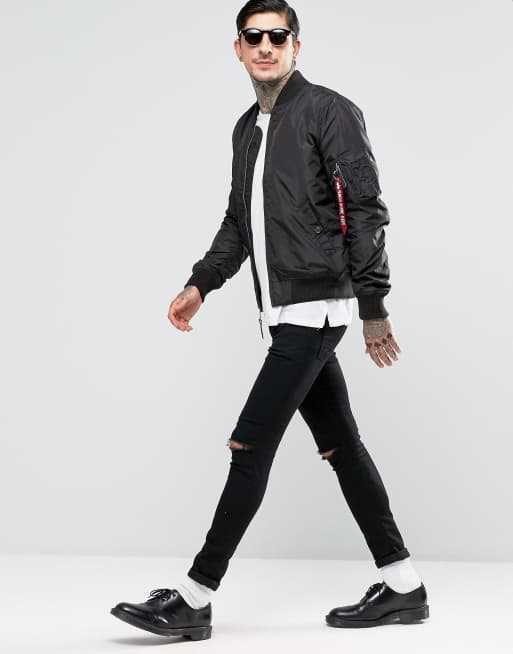 Alpha Industries Ma1 Tt Bomber Jacket Slim Fit In Black Asos