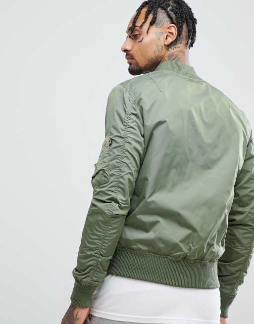 Alpha Industries Ma-1 Longline Bomber Jacket With Contrast Lining - Sage  Green