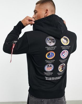 Alpha Industries NASA apollo mission back print hoodie in black