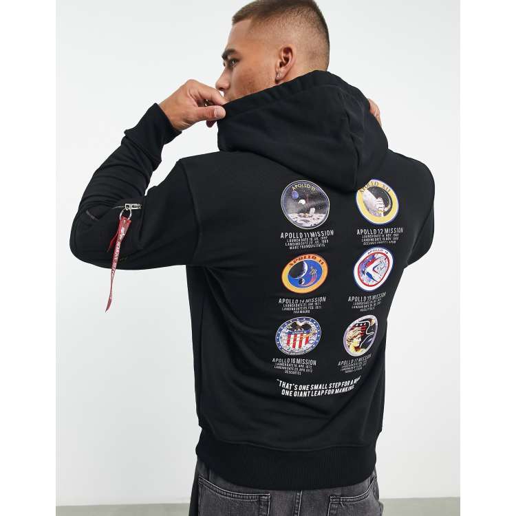 Alpha Industries NASA apollo mission back print hoodie in black ASOS