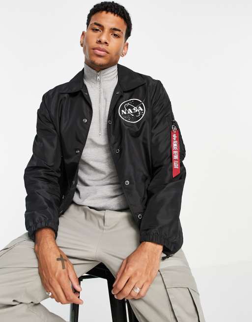 Alpha Industries NASA back badge 2 tone nylon coach jacket regular fit in black ASOS