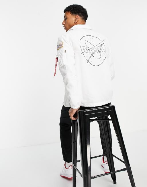Alpha Industries NASA back badge 2 tone nylon coach jacket regular fit in white