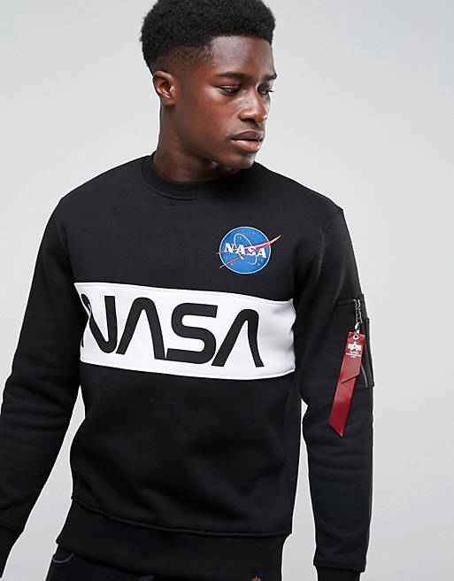 Alpha Industries Nasa Inlay Crew Sweatshirt in Black | ASOS