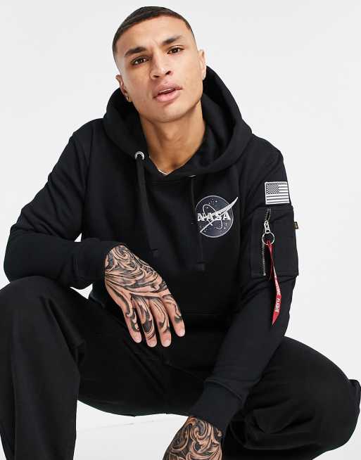 Alpha Industries NASA Kapuzenpullover mit normalem Schnitt und Space Shuttle Ruckenprint in Schwarz ASOS