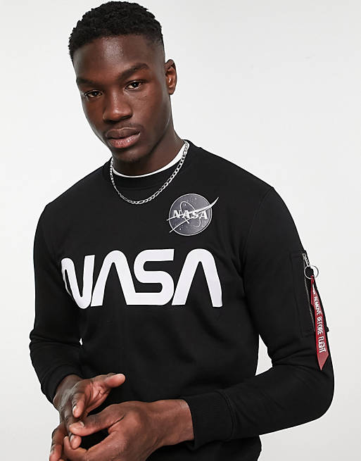 Alpha Industries NASA reflective logo sweatshirt in black | ASOS