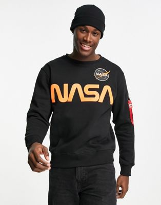 Alpha Industries NASA reflective orange print sweatshirt in black