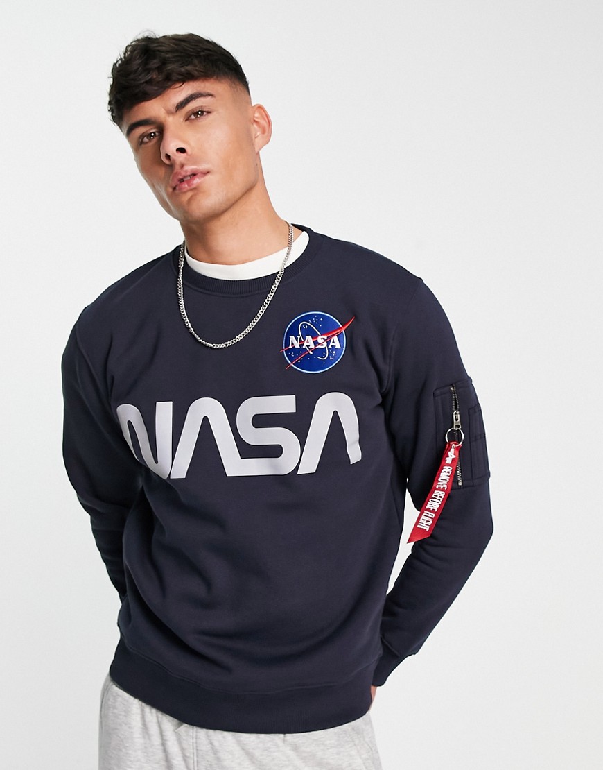 Alpha Industries NASA reflective print sweatshirt in rep blue-Navy