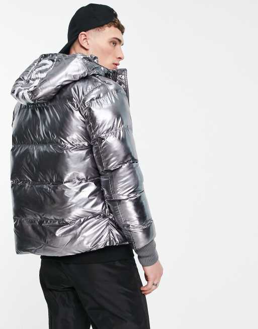 Silver hooded puffer on sale jacket