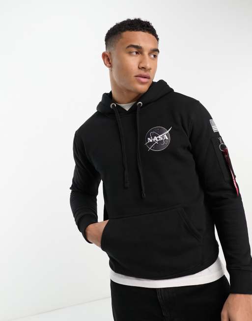 Alpha Industries NASA space shuttle back print hoodie in black