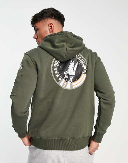 dark print olive NASA Industries | ASOS shuttle hoodie Alpha in space back