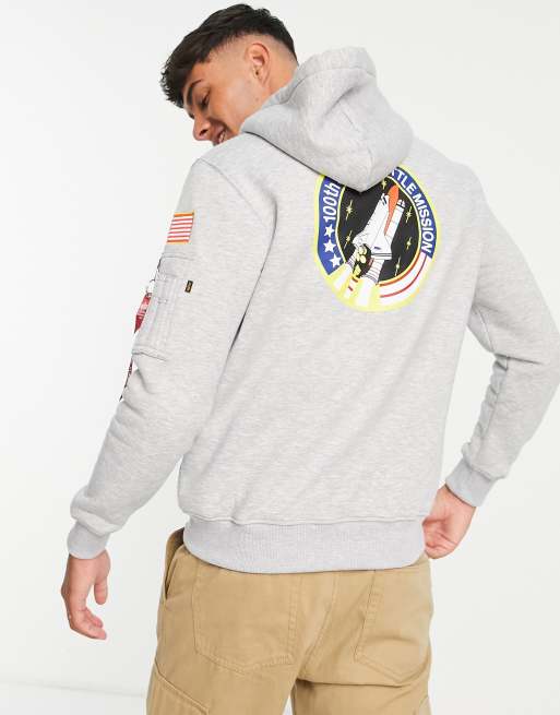 Alpha Industries NASA space shuttle back print hoodie in grey marl